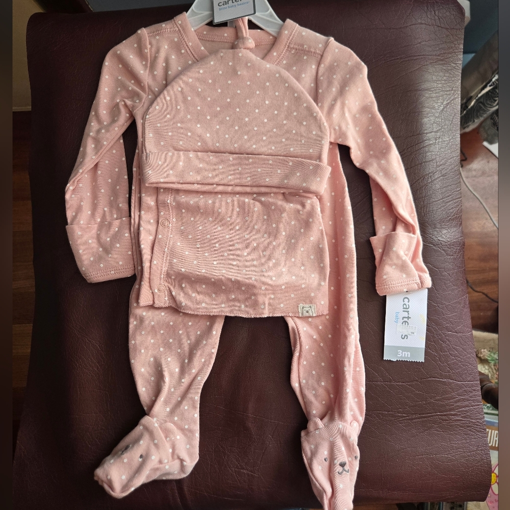 New Carter's Pink Polka Dot Baby 3pc Outfit